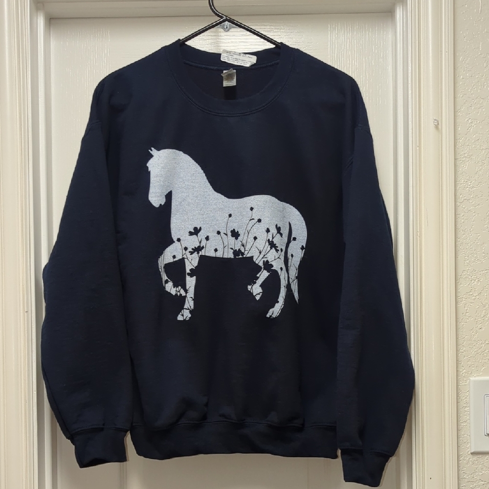 Navy Blue Floral Horse Sweatshirt